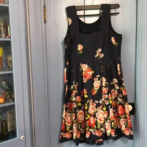 Lands’ End Navy Floral Sleeveless Dress